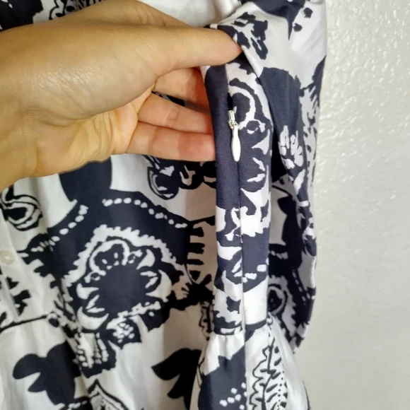 CHICO’S Puff Sleeve Tiered Maxi Dress Pockets Poplin Floral Boho Sz 14 - Picture 6 of 10